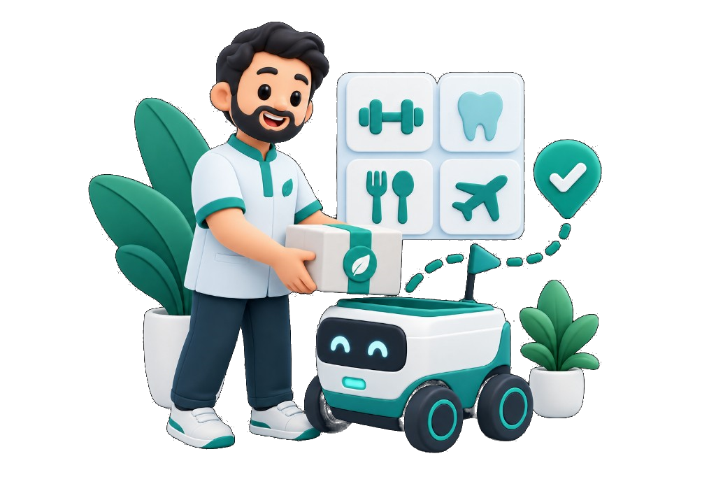 ارائه‌دهنده خدمات با بسته سفارش و ربات تحویل