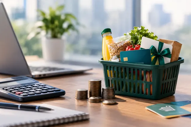 مالیات بن کارگری؛ برگه فیش حقوقی، کارت بن خرید و ماشین‌حساب روی میز منابع انسانی